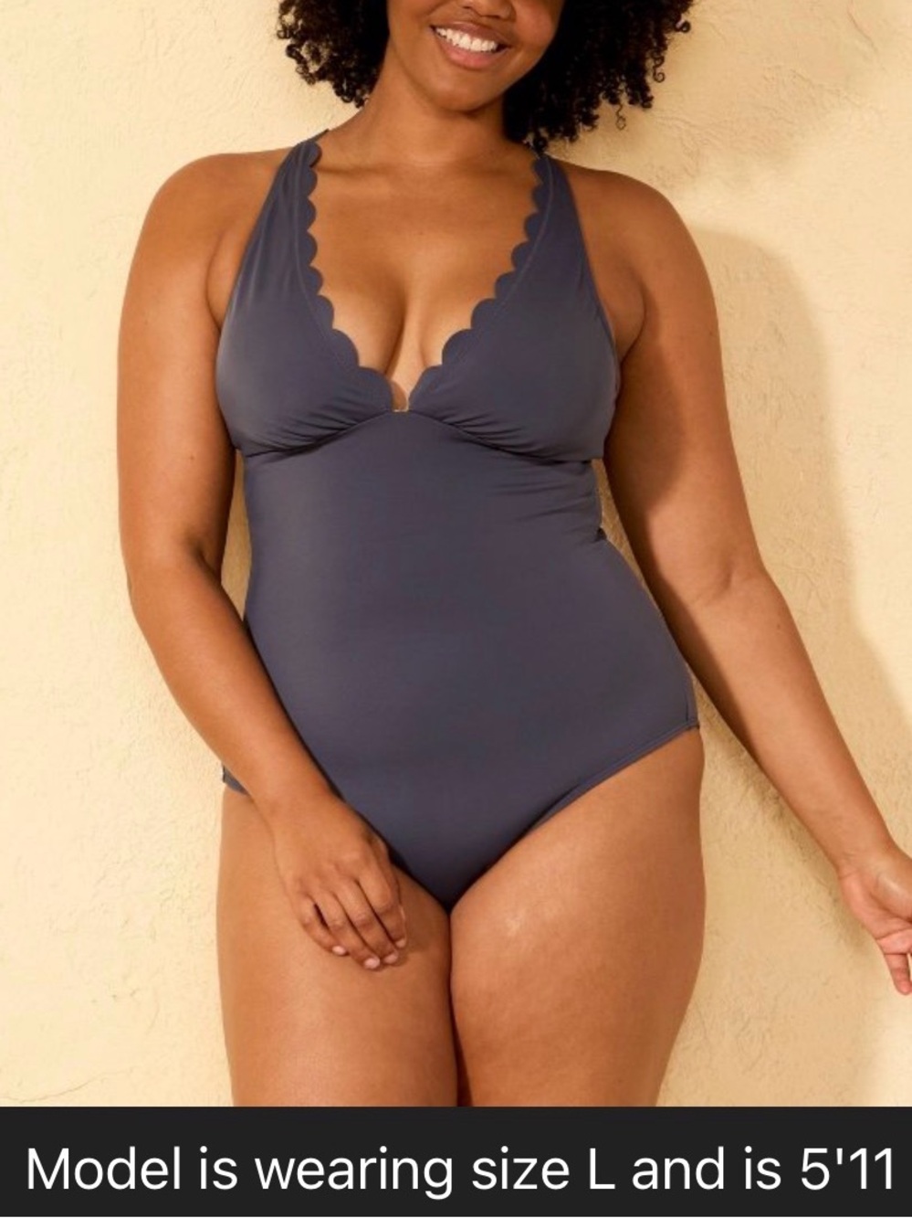 NWT Sz L - Scallop Edge Tummy Control Plunge Medium Coverage One Piece Swimsuit
